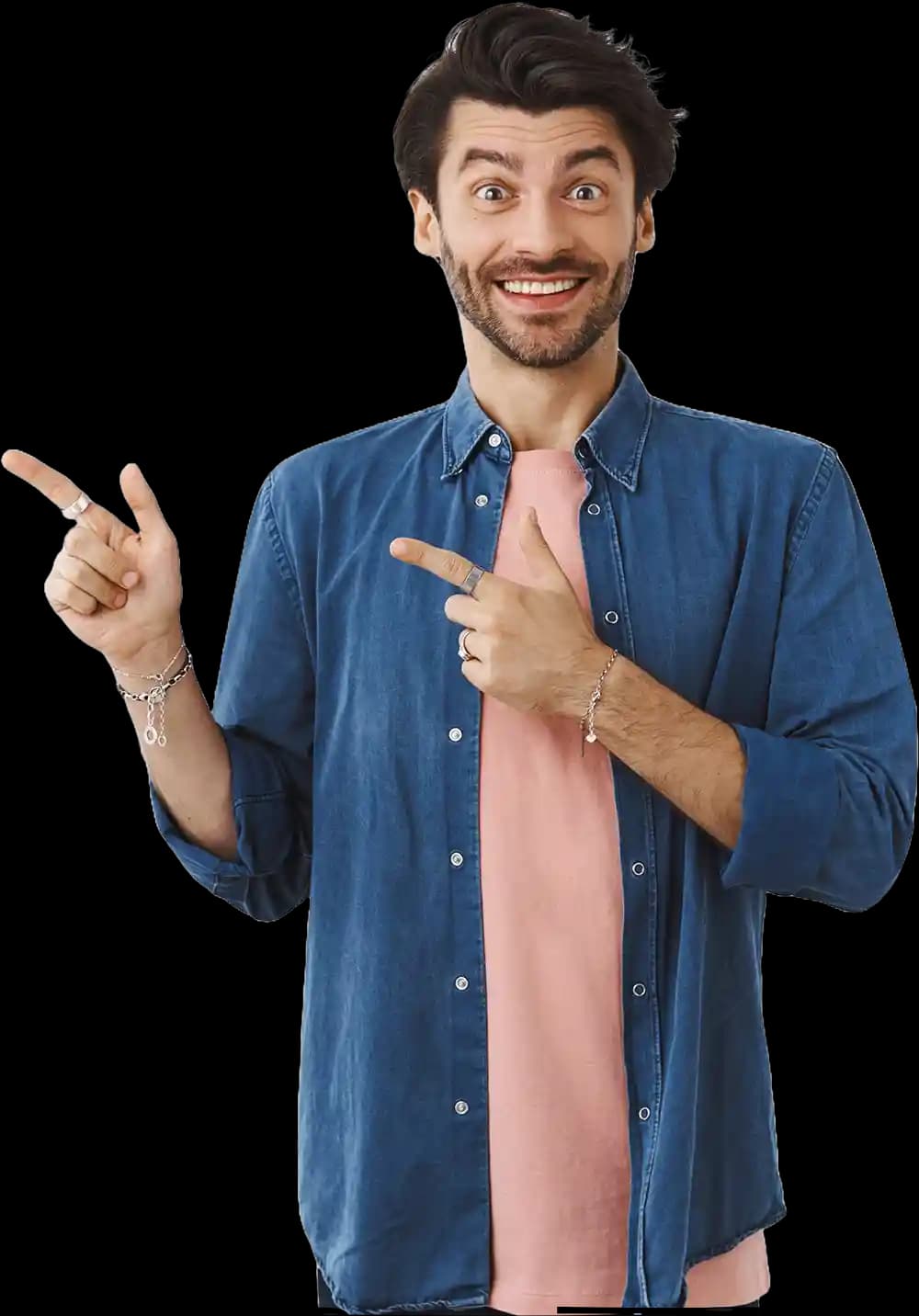 Happy man pointing